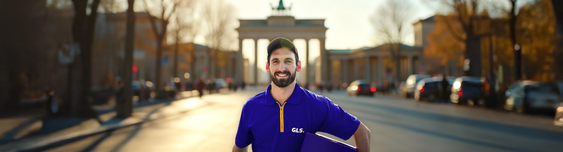 Versand nach Deutschland mit GLS - Zusteller am Brandenburger Tor